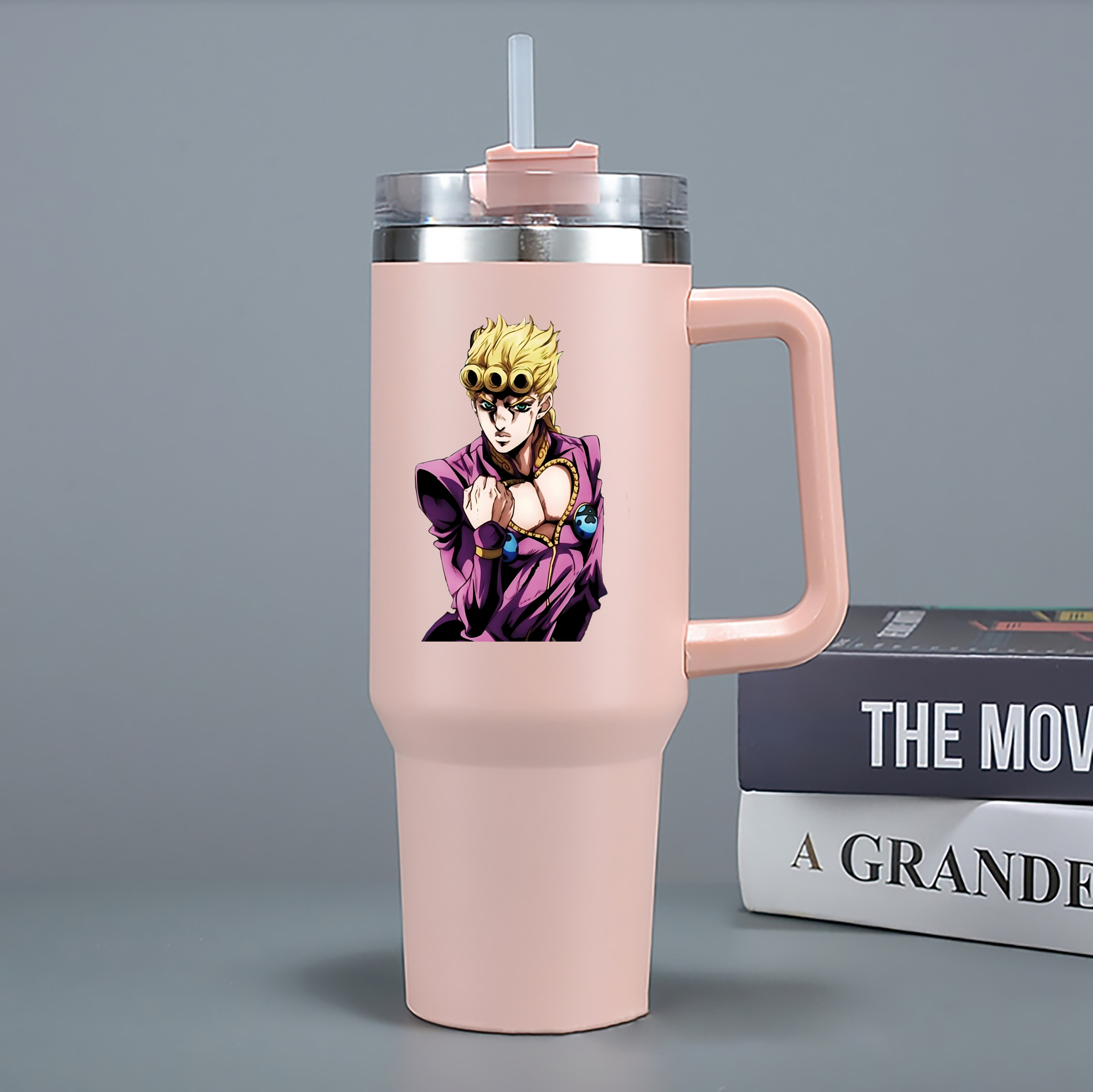 （画像用） ジョジョの奇妙な冒険 ジョルノ?ジョバァーナ JoJo's Bizarre Adventure Giorno Giovanna 1200mL車用タンブラー - クリスタルステッカー（プラスチックストロー付き）